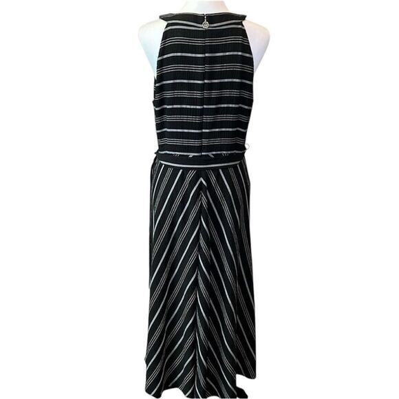 Tommy Hilfiger Halter Midi Dress Striped Crinkle Gauze Waist Tie Black Gray 12 - Picture 14 of 16